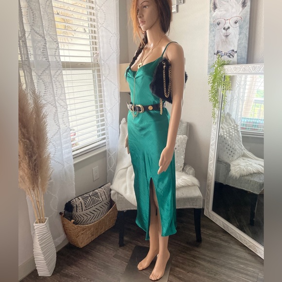 Green Satin Slip Midi Dress Small - Picture 9 of 10
